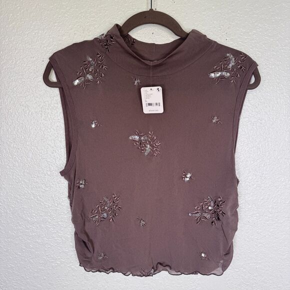 Free People Sugar Rush Muscle Tee Womens Extra Large Mesh Sequin Top Y2K NEW XL - Picture 1 of 9